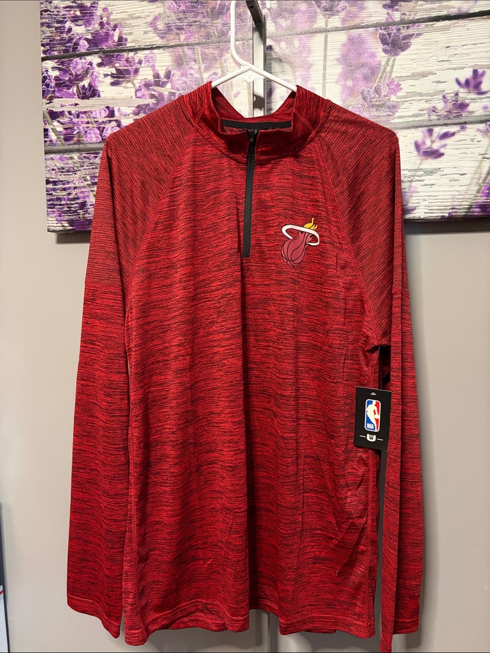 NBA Miami Heat Red Heathered Long Sleeve Pullover 1/4 Zip NWT Size XL